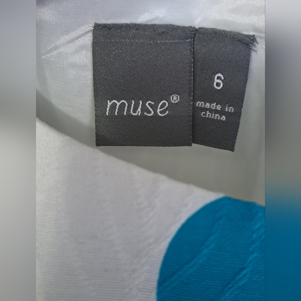 Muse White Dress Turquoise Brown Polka Dots Matching Belt Size 6 - Picture 6 of 8